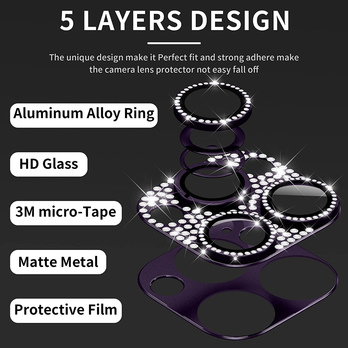 Mansoorr for iPhone 14 Pro & iPhone 14 Pro Max Camera Lens Protector - Purple
