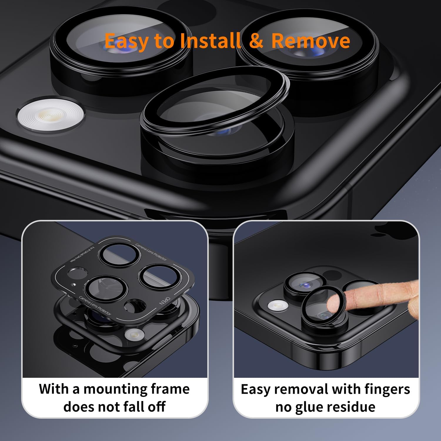All in one aluminum glass camera lens protector for iphone 15 Pro
