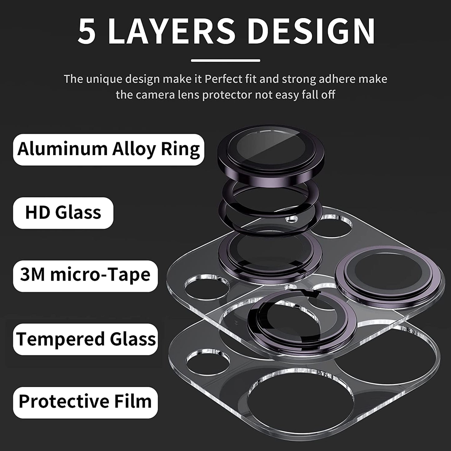 Mansoorr [2 in 1] for iPhone 14 Pro/iPhone 14 Pro Max Camera Lens Protector - Deep Purple