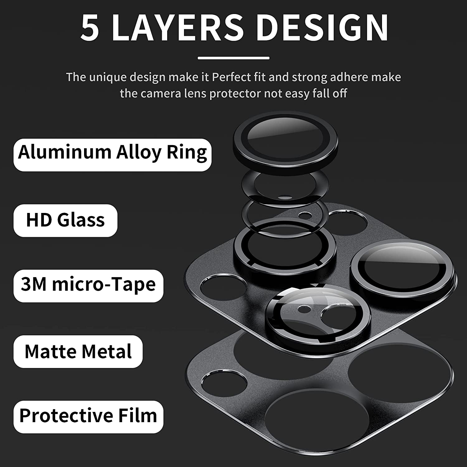 Camera Lens Protector for iPhone 14 Pro/iPhone 14 Pro Max, Alloy Metal  Camera Cover with Tempered Glass Screen Protector Accessories,Black 2 Pack