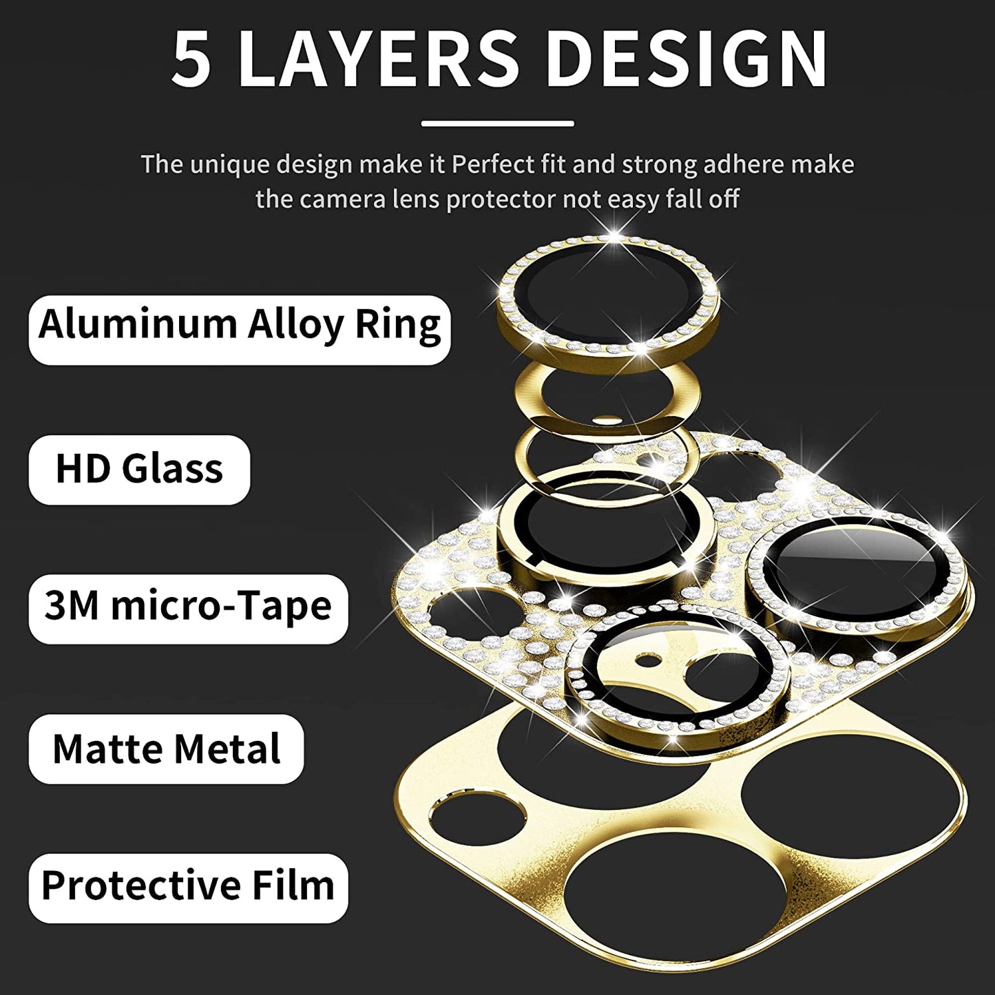 Mansoorr for iPhone 14 Pro & iPhone 14 Pro Max Camera Lens Protector- Gold