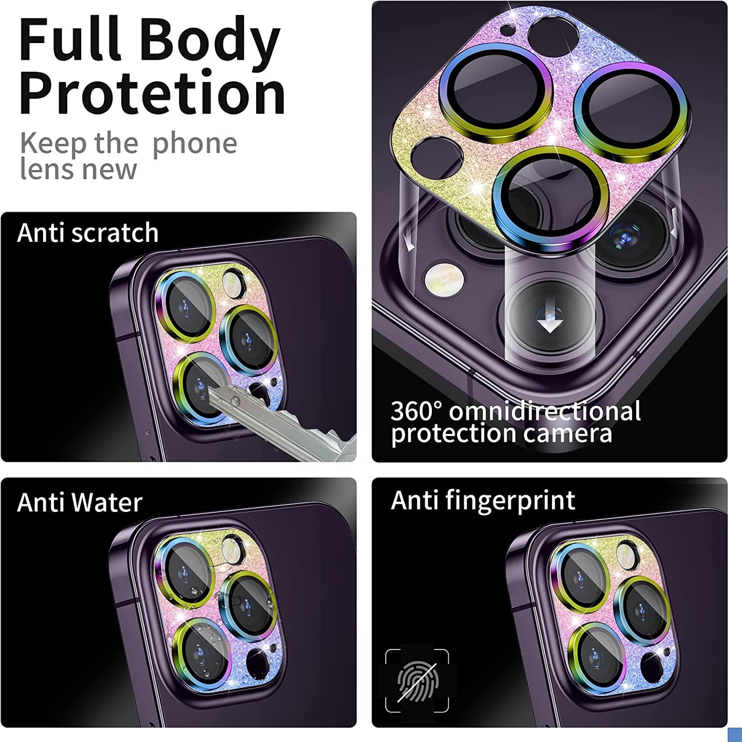Mansoorr for iPhone 14 Pro & iPhone 14 Pro Max Camera Lens Protector - Colorful Glitter